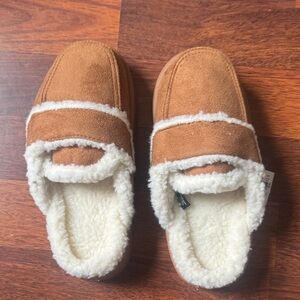 Francesca's Tan Mule Sherpa Slippers with Cream Lining